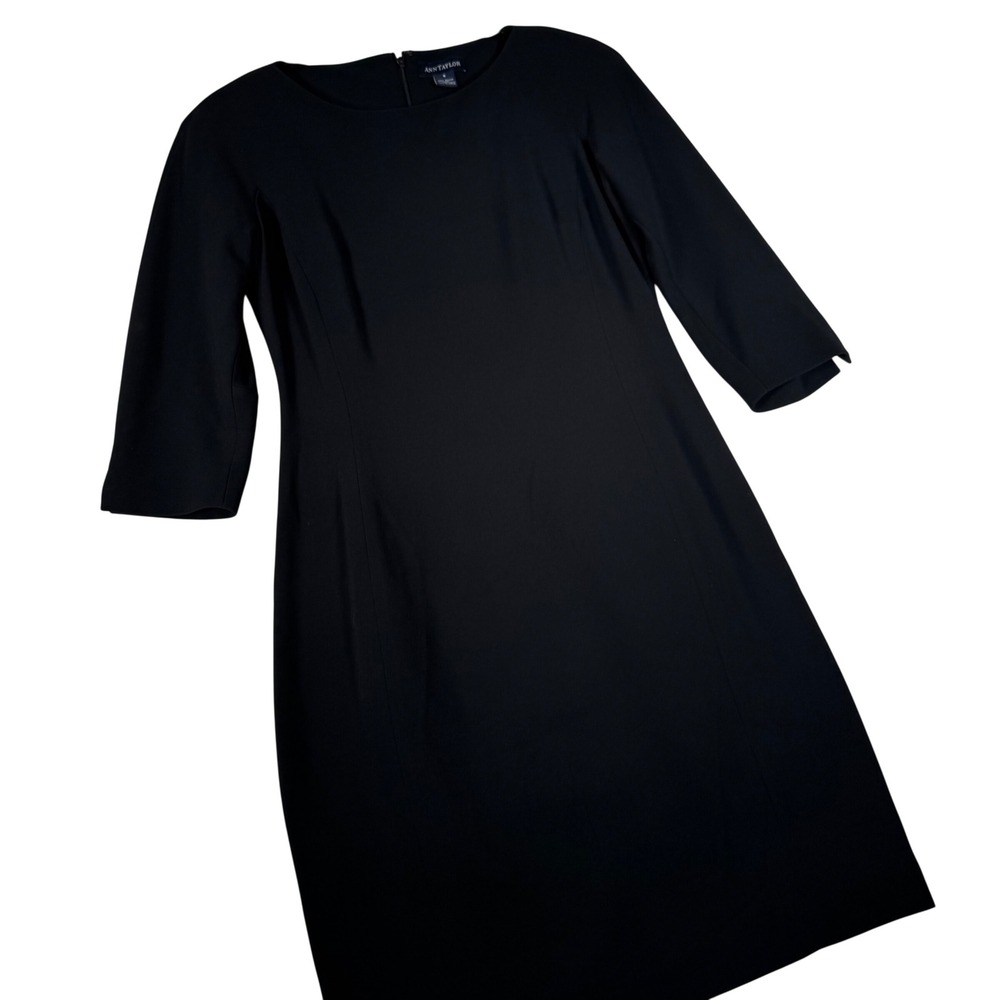 Ann Taylor Black Sheath Dress 3/4 Sleeve Rayon Lined 6 20931 | Professional Sz 6